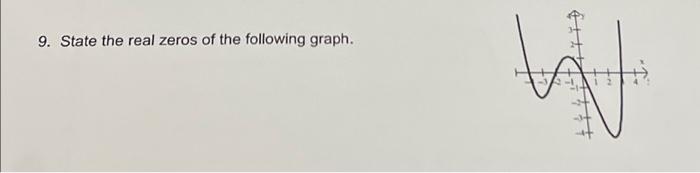 Solved 9. State the real zeros of the following graph. 4 !!+ | Chegg.com