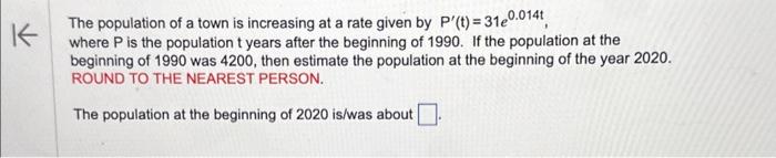 Solved The population of a town is increasing at a rate | Chegg.com