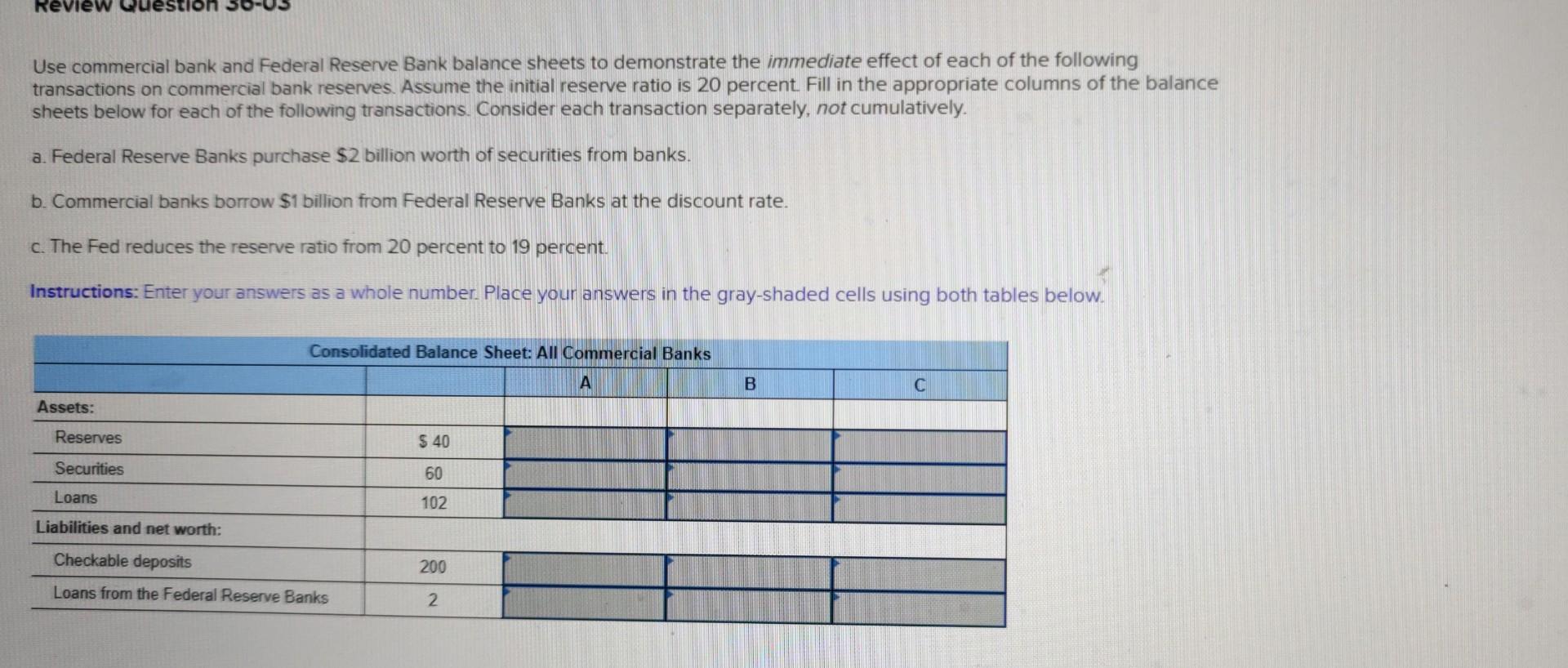 Solved Use Commercial Bank And Federal Reserve Bank Balance | Chegg.com