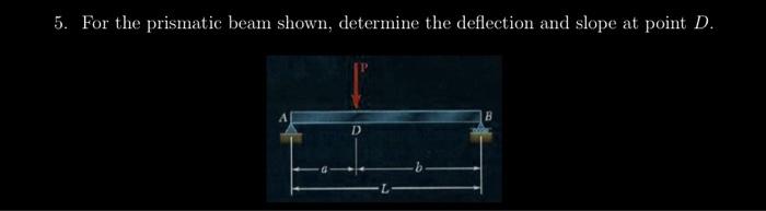 Solved 5. For The Prismatic Beam Shown, Determine The | Chegg.com