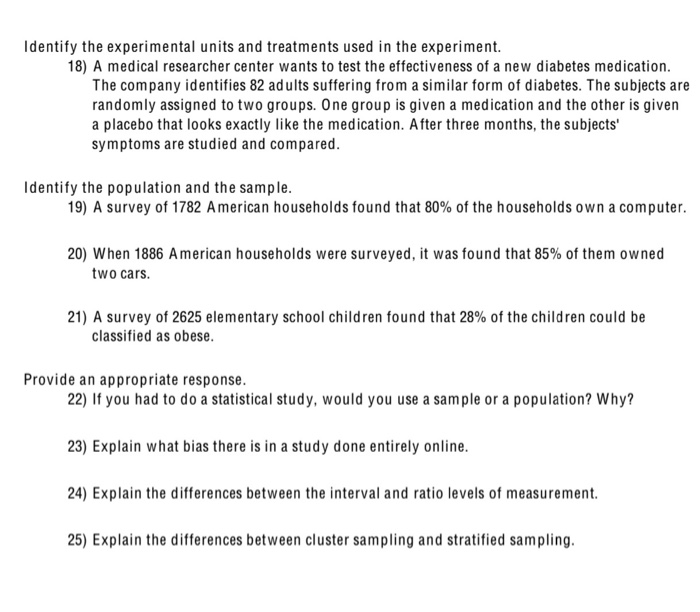 Solved Identify the experimental units and treatments used