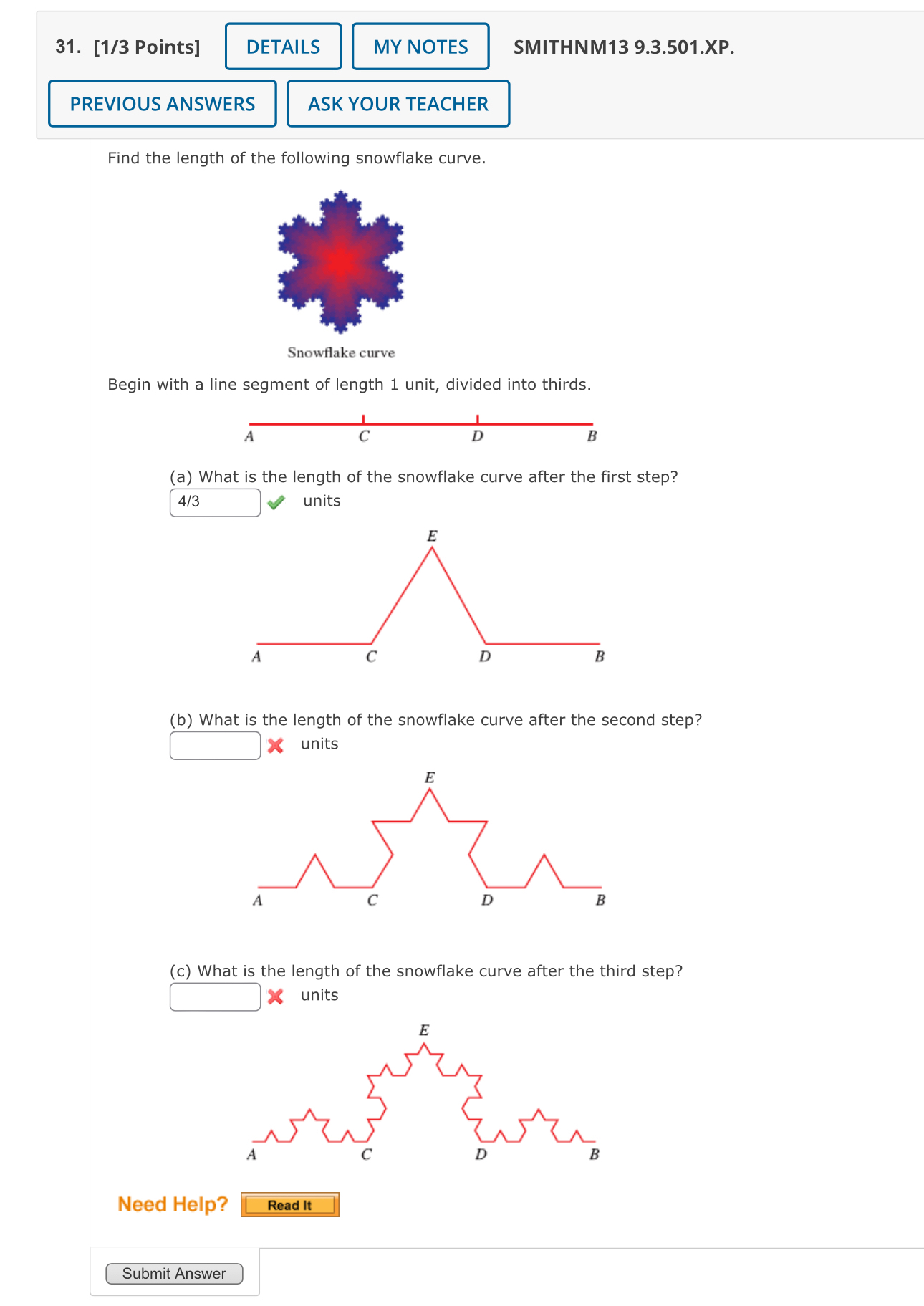 Solved [1/3 ﻿Points]SMITHNM13 9.3.501.XP.Find the length of | Chegg.com