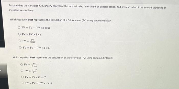 Solved Assume that the variables r,n, and PV represent the | Chegg.com