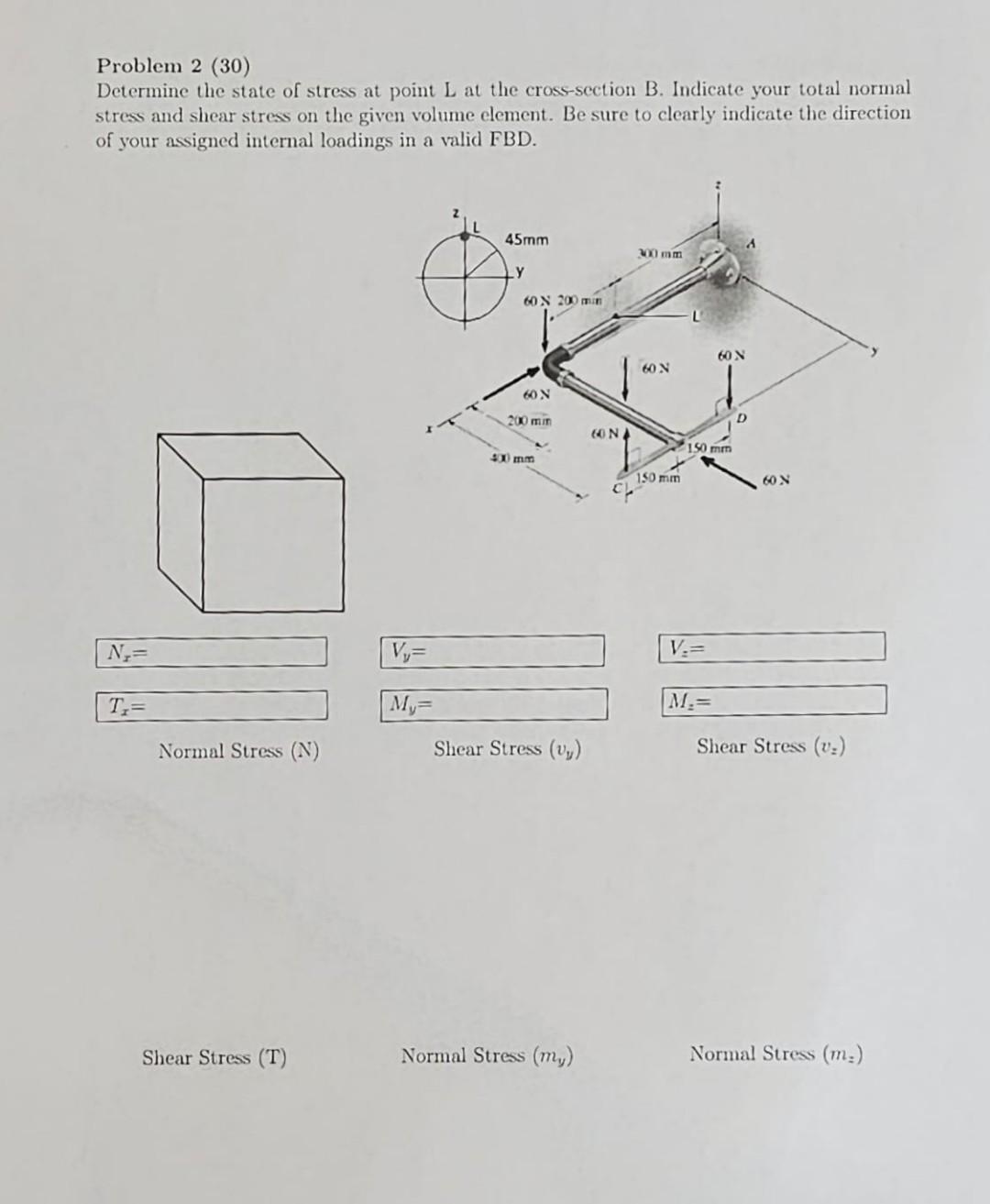 Solved Problem 2 (30) Determine the state of stress at point | Chegg.com
