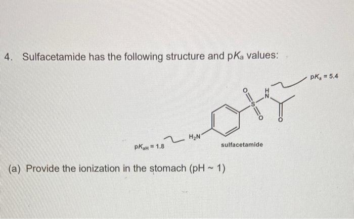 Solved 4. Sulfacetamide has the following structure and pKa | Chegg.com