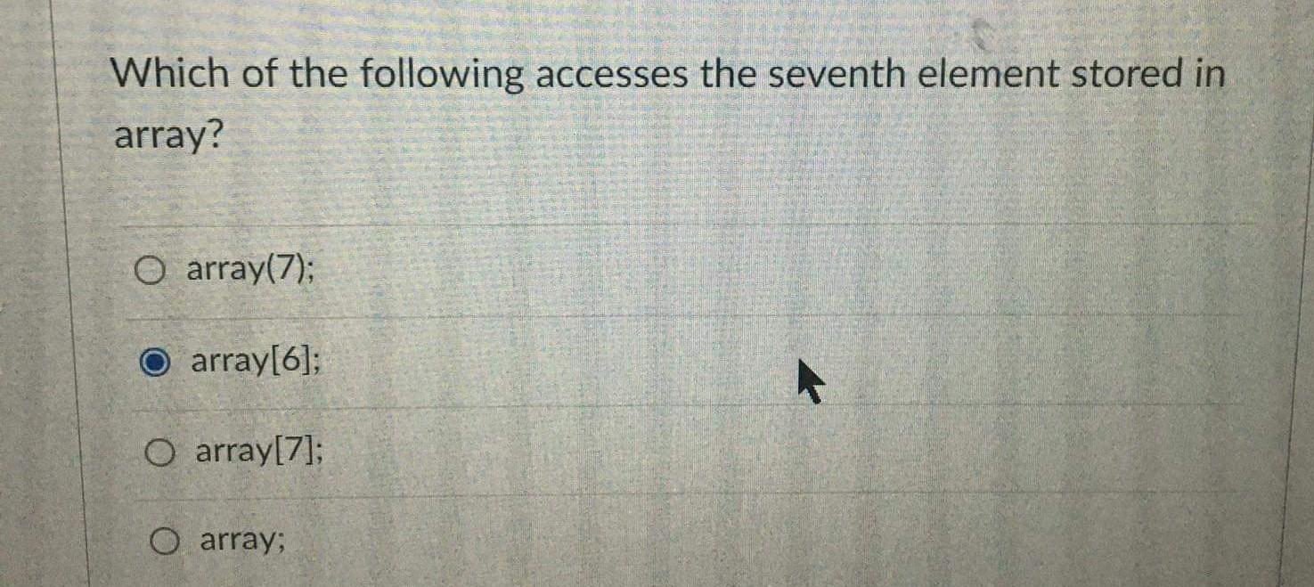 Solved Which of the following accesses the seventh element | Chegg.com