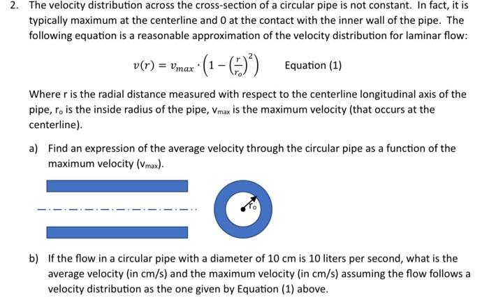 Solved The velocity distribution across the cross-section of | Chegg.com