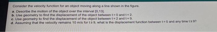Solved Consider the velocity function for an object moving | Chegg.com