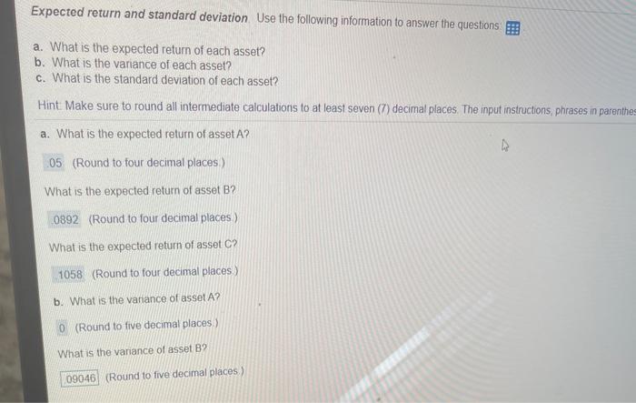Solved Expected return and standard deviation Use the | Chegg.com