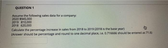 Solved QUESTION 1 Assume the following sales data for a | Chegg.com