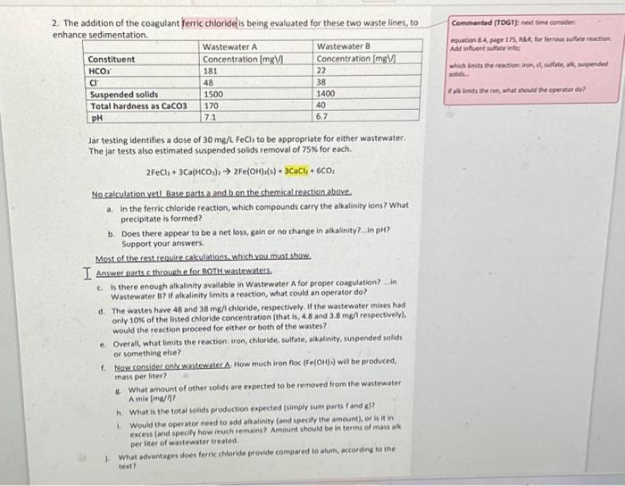 Solved 2. The addition of the coagulant ferric chloride is