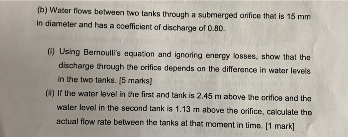 Solved (b) Water Flows Between Two Tanks Through A Submerged | Chegg.com