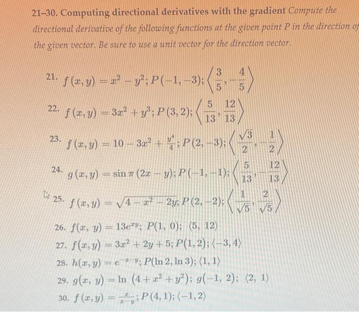 Solved 21 30 Computing Directional Derivatives With The