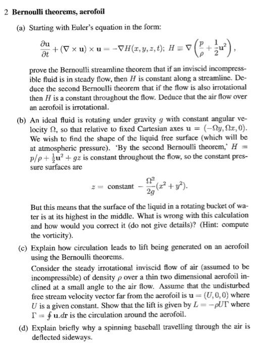 Solved Bernoulli theorems, aerofoil (a) Starting with | Chegg.com