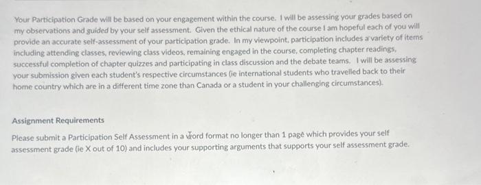 Solved Your Participation Grade will be based on your | Chegg.com
