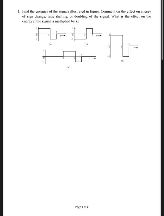 Solved 1. Find the energies of the signals illustrated in | Chegg.com