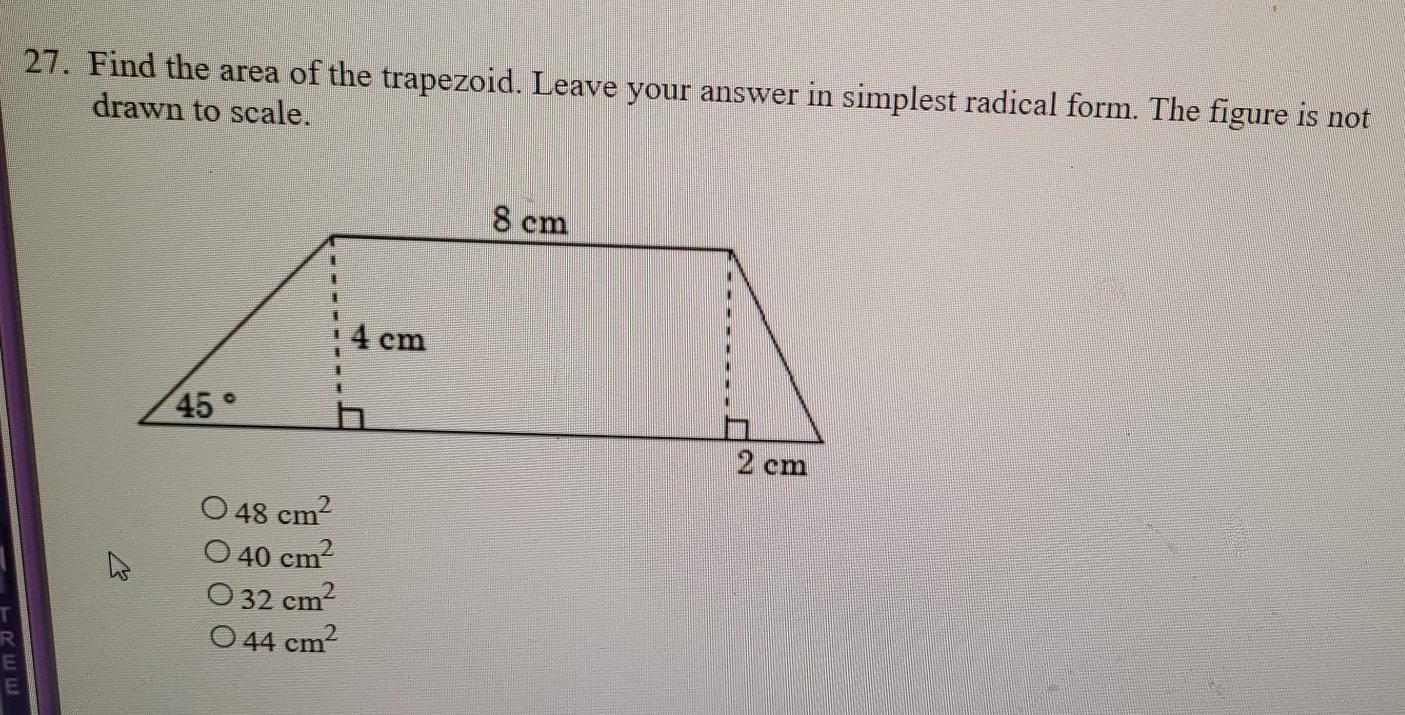 Solved 27. Find the area of the trapezoid. Leave your answer | Chegg.com