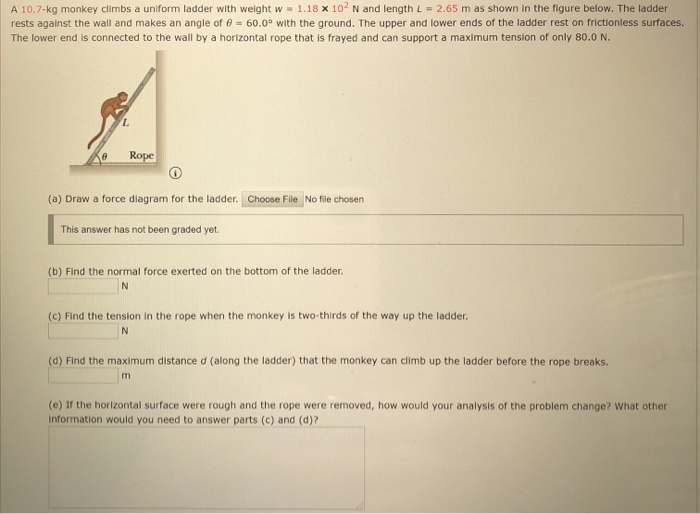 Solved A 10 7 Kg Monkey Climbs A Uniform Ladder With Weig Chegg Com