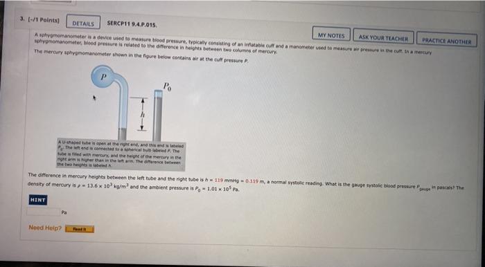 Solved 3. [-/1 Points) DETAILS SERCP11 9.4.P.015 MY NOTES | Chegg.com