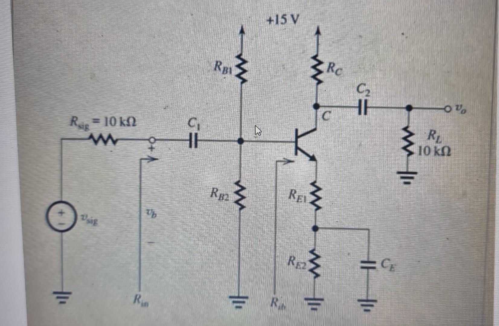 Solved Ris 11₁ - 10k0 sig th Ran HF RB RB2 m m +15 V R REL | Chegg.com