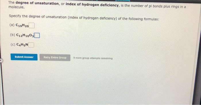 Solved The degree of unsaturation, or index of hydrogen | Chegg.com