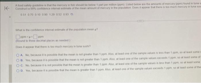 Solved A food safety guideline is that the mercury in fach | Chegg.com
