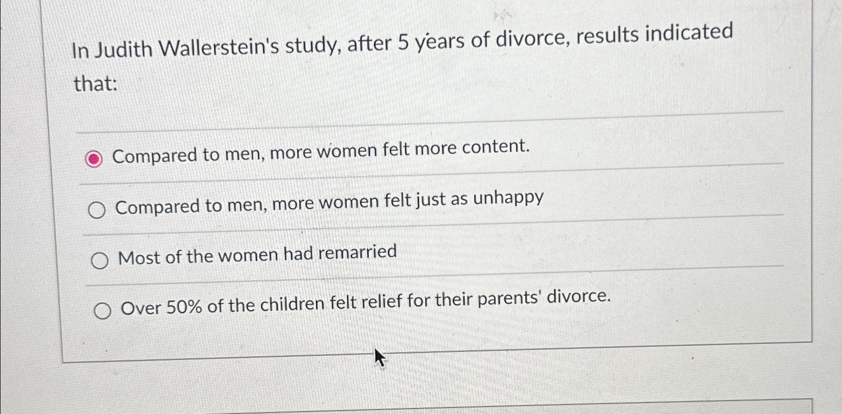 Solved In Judith Wallerstein's study, after 5 ﻿years of