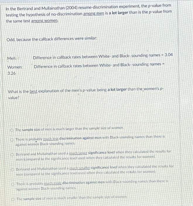 Solved In the Bertrand and Mullainathan (2004)