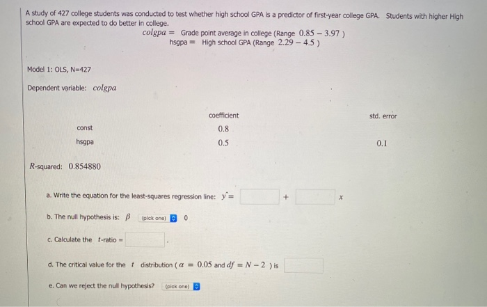 Solved A study of 427 college students was conducted to test | Chegg.com