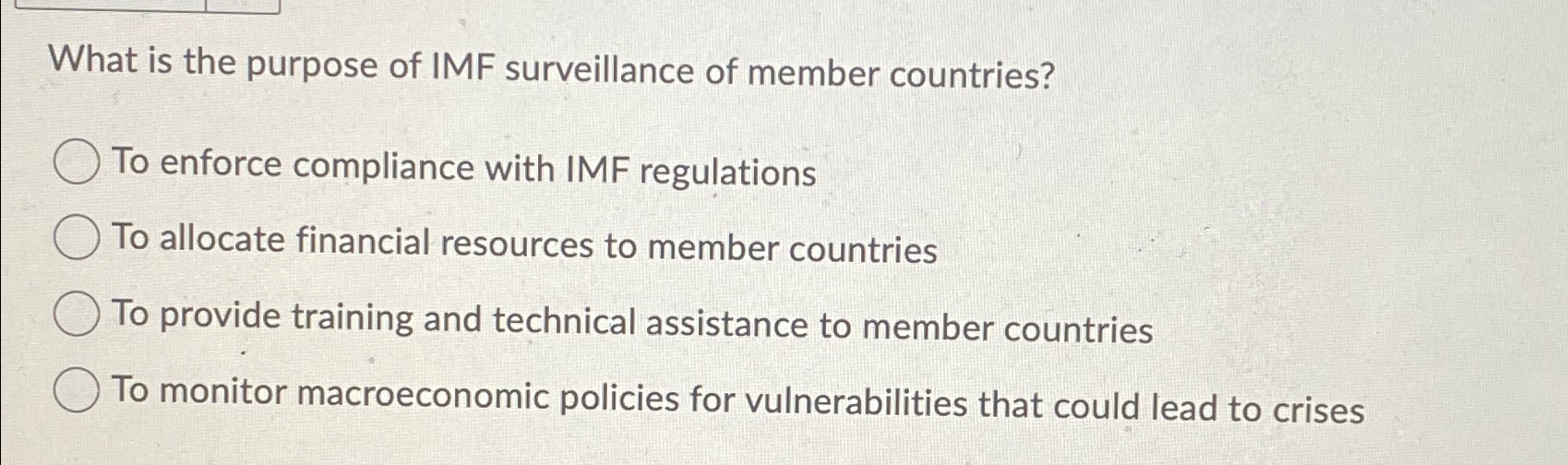Solved What is the purpose of IMF surveillance of member