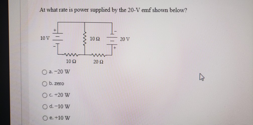 Solved At What Rate Is Power Supplied By The V Emf Sho Chegg Com