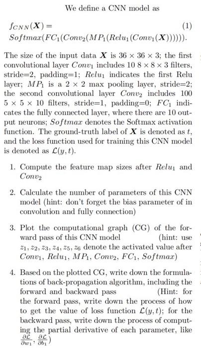 Solved We define a CNN model as fCNN(X)= | Chegg.com