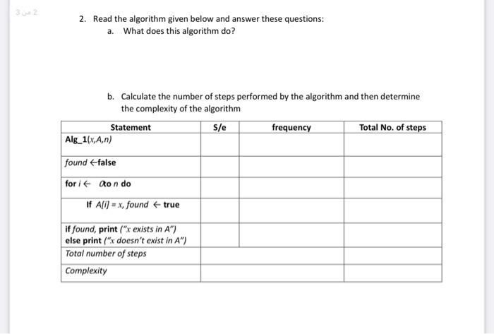 Solved 2. Read the algorithm given below and answer these | Chegg.com