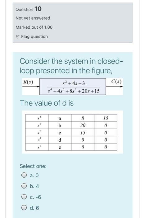 Solved Question 10 Not yet answered Marked out of 1.00 P | Chegg.com