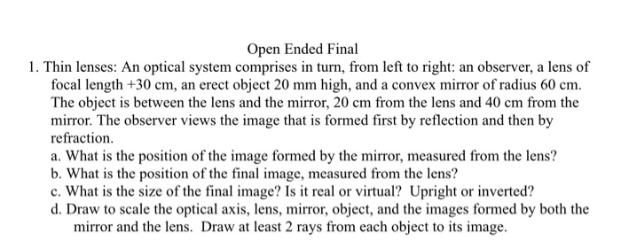 Solved Open Ended Final 1. Thin lenses: An optical system | Chegg.com