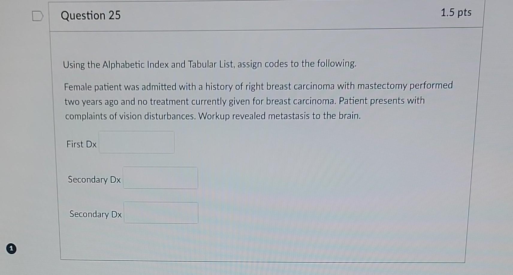 Solved Using the Alphabetic Index and Tabular List, assign | Chegg.com image.