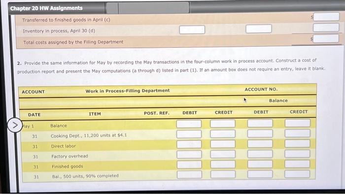 Solved Work in Process Account Data for Two Months; Cost of | Chegg.com