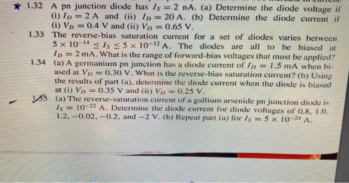 Solved * 1.32 A pn junction diode has Is = 2 nA. (a) | Chegg.com