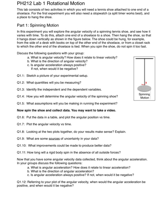 Solved PH212 Lab 1 Rotational Motion This lab consists of | Chegg.com