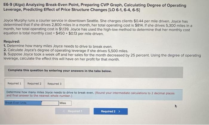 Solved E6 9 Algo Analyzing Break Even Point Preparing Cvp 0448