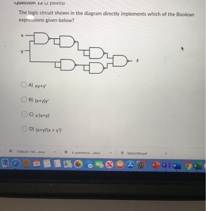 Solved Question 12 12 points) The logic circuit shown in the | Chegg.com