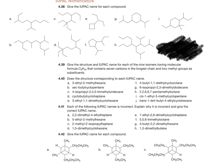 Solved Nomenclature 4.38 Give The IUPAC Name For Each | Chegg.com