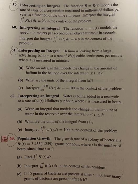 Solved 59. Interpreting an Integral The function R = R(1) | Chegg.com