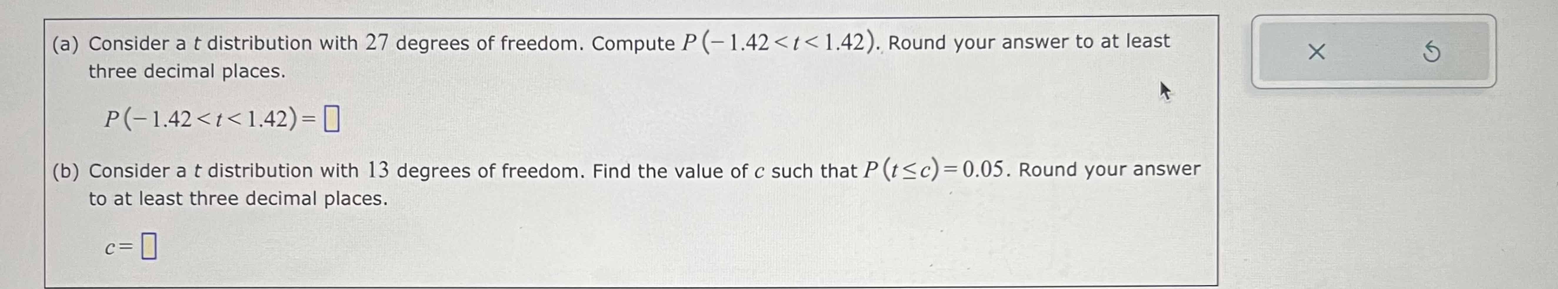 Solved (a) ﻿Consider A T ﻿distribution With 27 ﻿degrees Of | Chegg.com