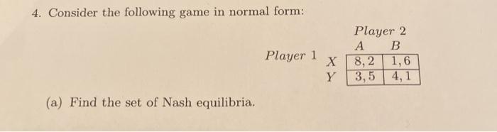 Solved 4. Consider the following game in normal form: Player | Chegg.com