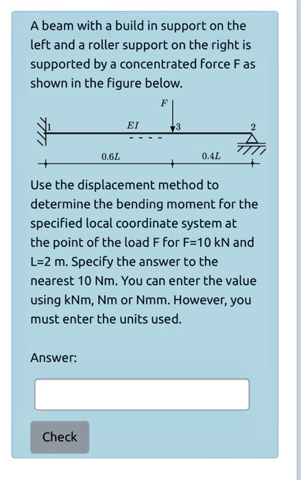Solved A beam with a build in support on the left and a | Chegg.com