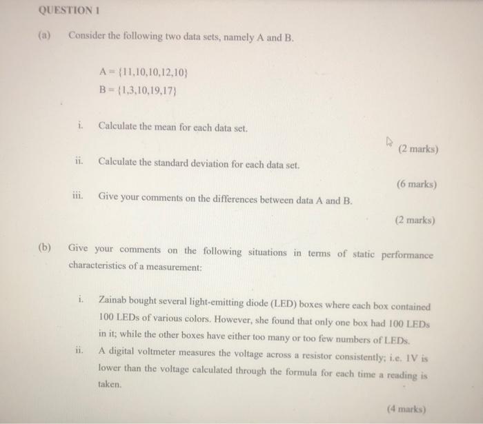 Solved QUESTION 1 Consider The Following Two Data Sets, | Chegg.com