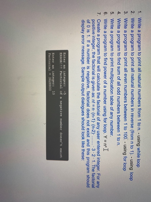 Solved 1. Write a program to print all natural numbers from | Chegg.com