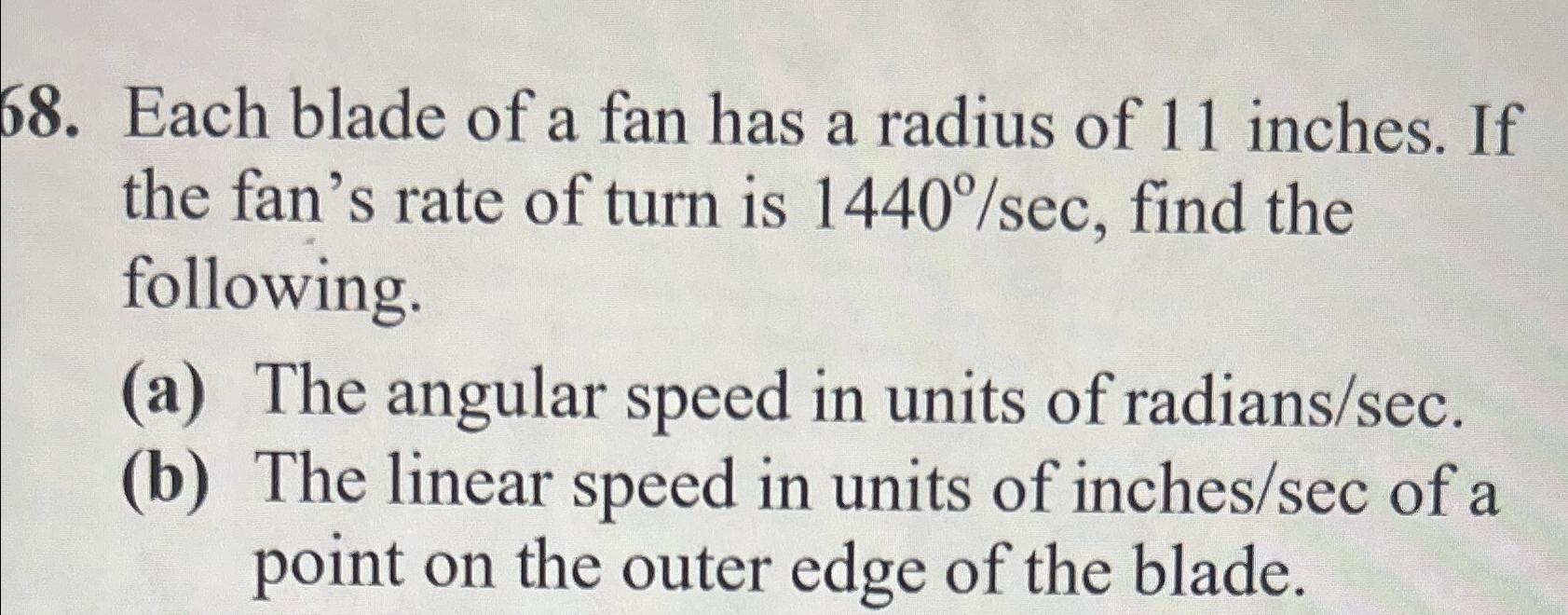 Solved Each blade of a fan has a radius of 11 ﻿inches. If | Chegg.com