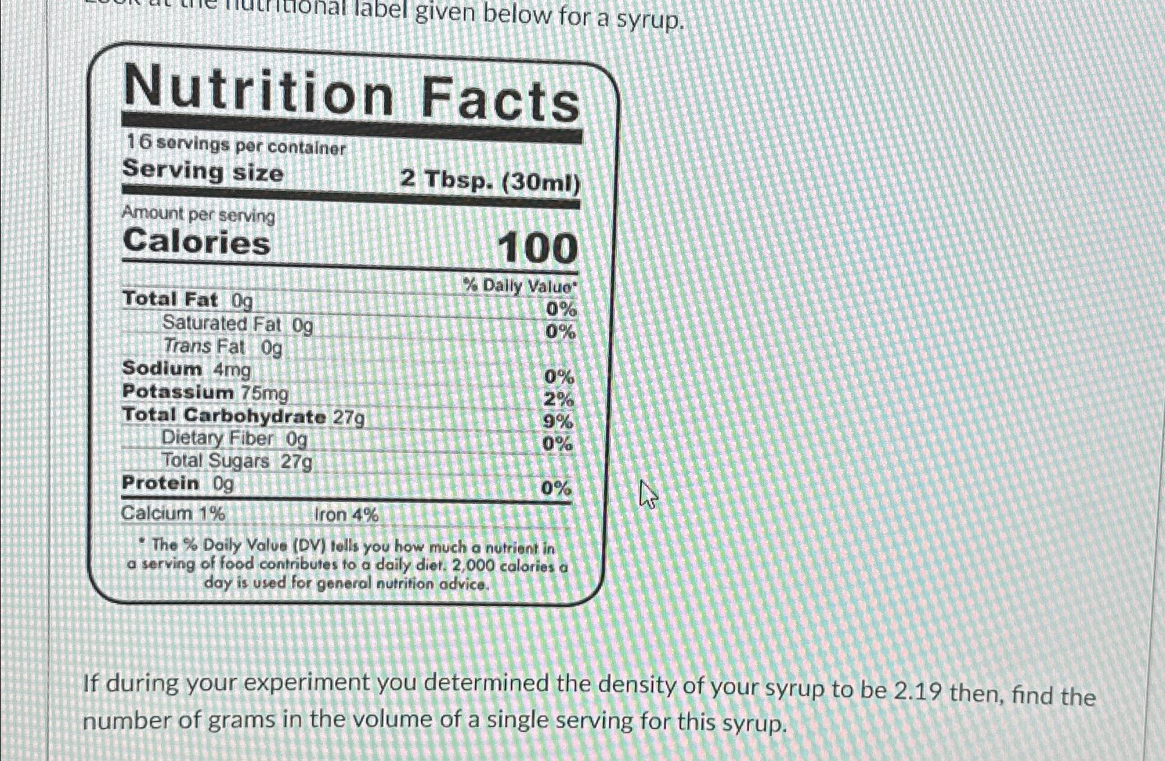 Solved onar label given below for a syrup.Nutrition Facts16 | Chegg.com